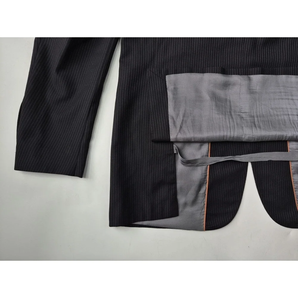 Tiglio Luxe Mens Super 150s Sports Coat 42L Black Italy 2 Button Striped Wool